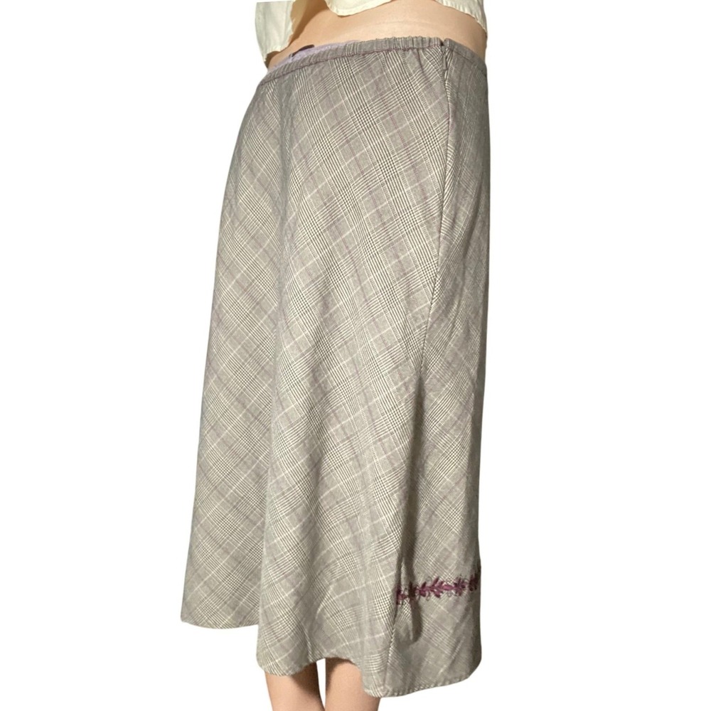 Vintage Academia Brown Plaid Midaxi Skirt Embroidered Autumnal Preppy - 14 - Picture 5 of 12